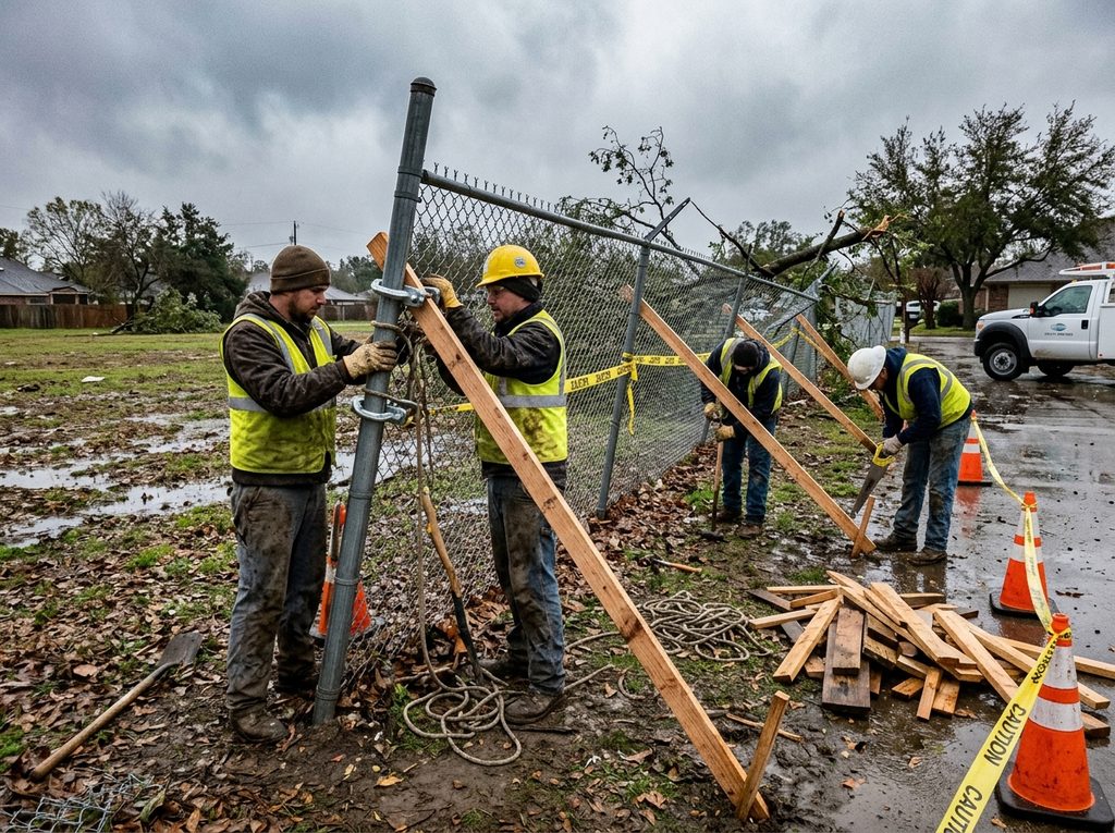 emergency temporary fence repair with braces after storm